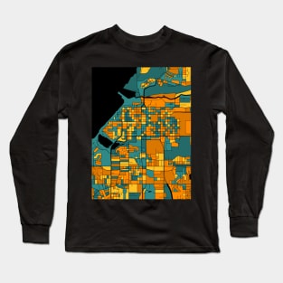 Anchorage Map Pattern in Orange & Teal Long Sleeve T-Shirt